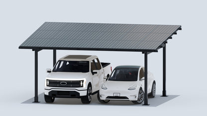 2 Car  | Chiko USA Premier Residential Steel Carport | Black | Solar Pergola | Solar Gazebo