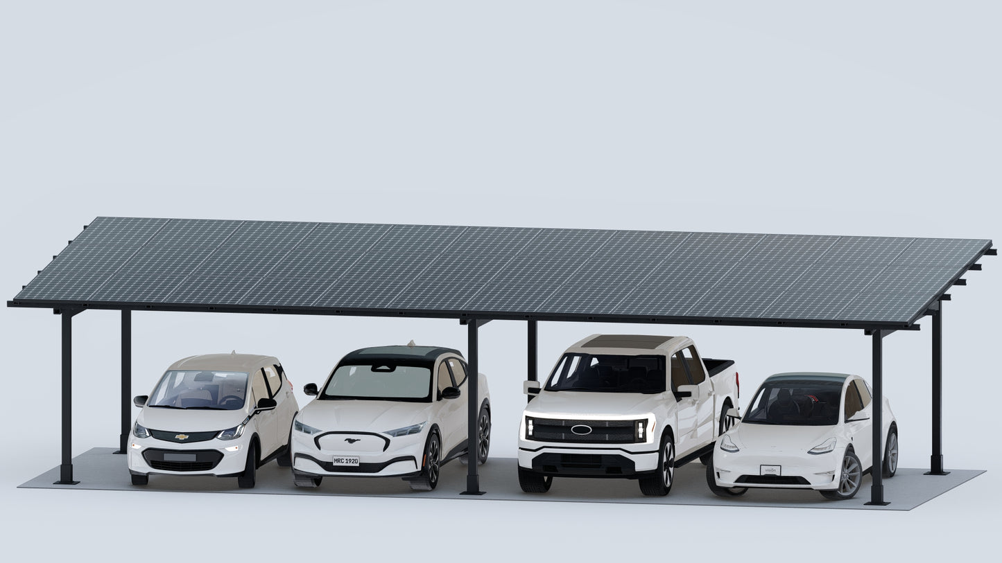 4 Car  | Chiko USA Premier Residential Steel Carport | Black | Solar Pergola | Solar Gazebo