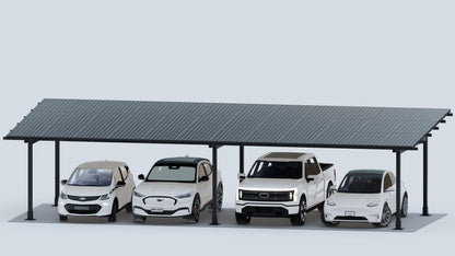 4 Car  | Chiko USA Premier Residential Steel Carport | Black | Solar Pergola | Solar Gazebo